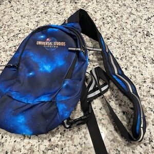 Universal Studios space dye blue sling bag with reflective strap unisex NWOT